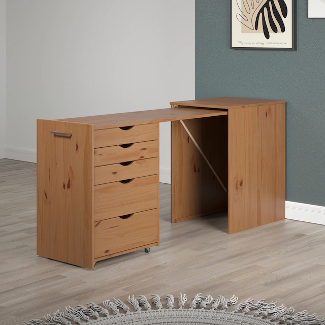 INTER-FURN Regal-Schreibtisch »Voltera« 1 Stk. tlg. kleiner Massivholz Schreibtisch, gross ausziehbar von 57 zu 164 cm