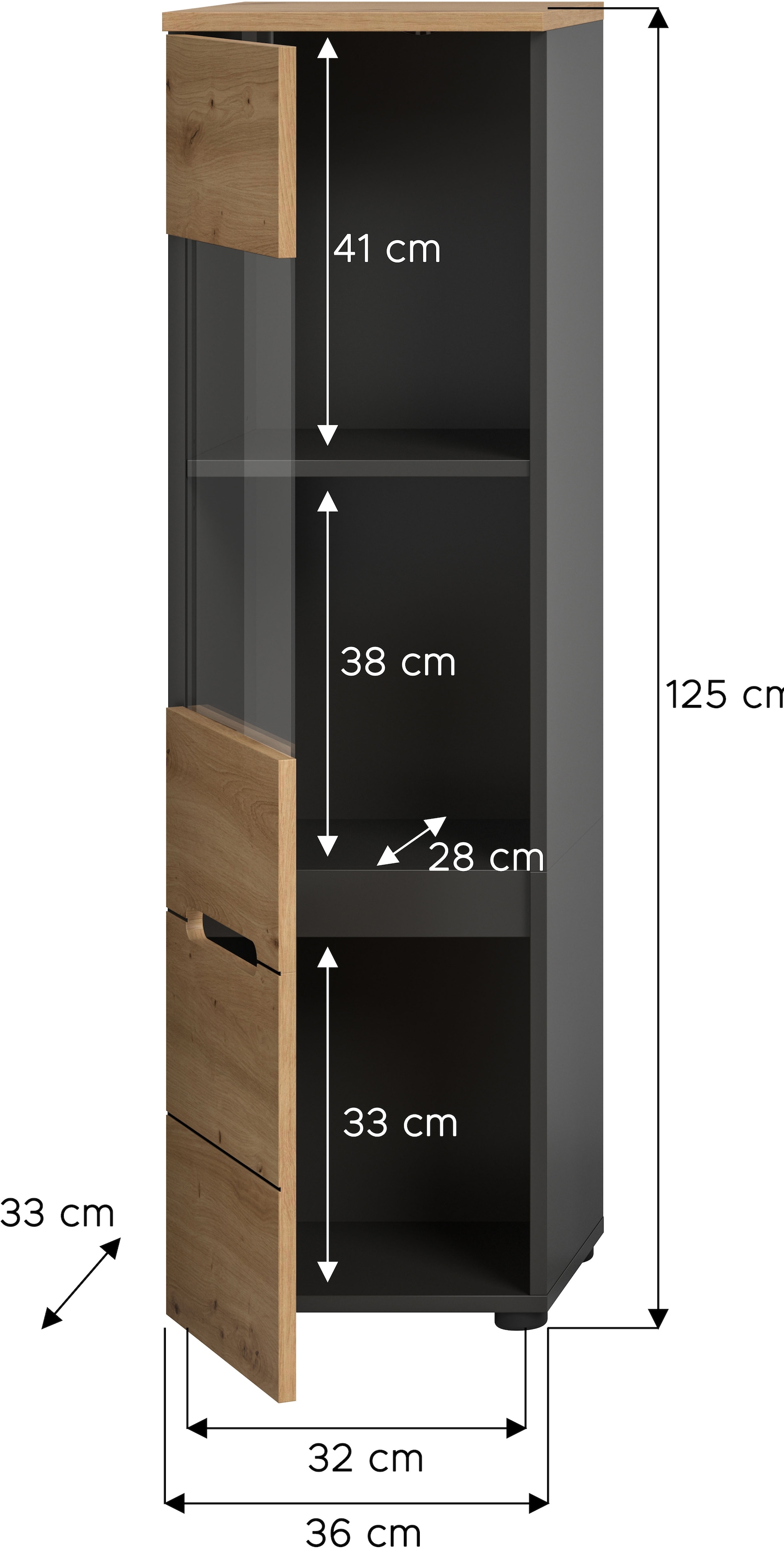 INOSIGN Vitrine »REHAT, TOPSELLER!, Höhe 125 cm, 1 Glastür, 1 Böden, 3 Fächer« stehend und hängend montierbar, 1 Stk. tlg. Vitrinenschrank, Schrank, Glasvitrine, Wohnzimmervitrine