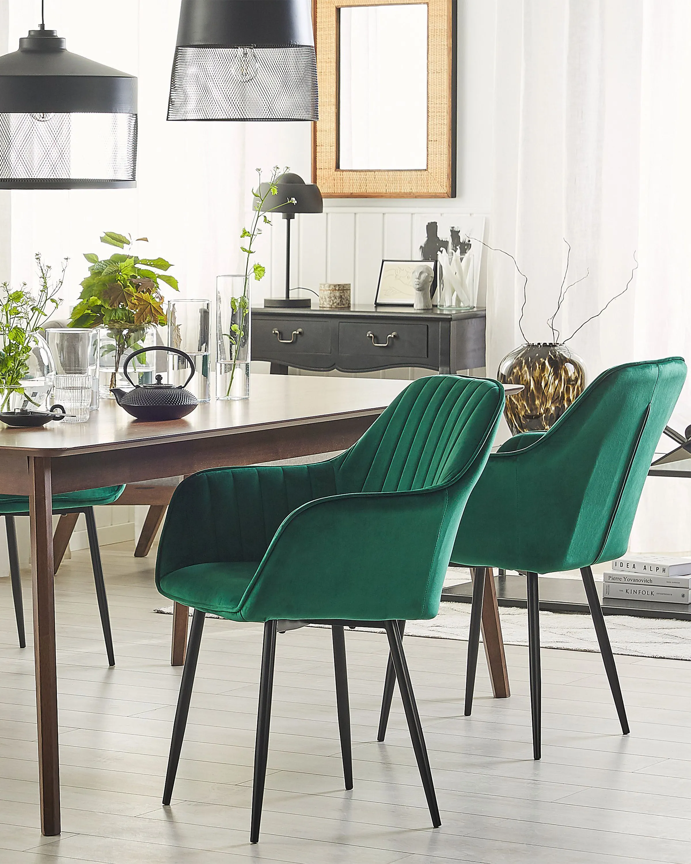 Set van 2 eetkamerstoelen WELLSTON Fluweel Donkergroen
