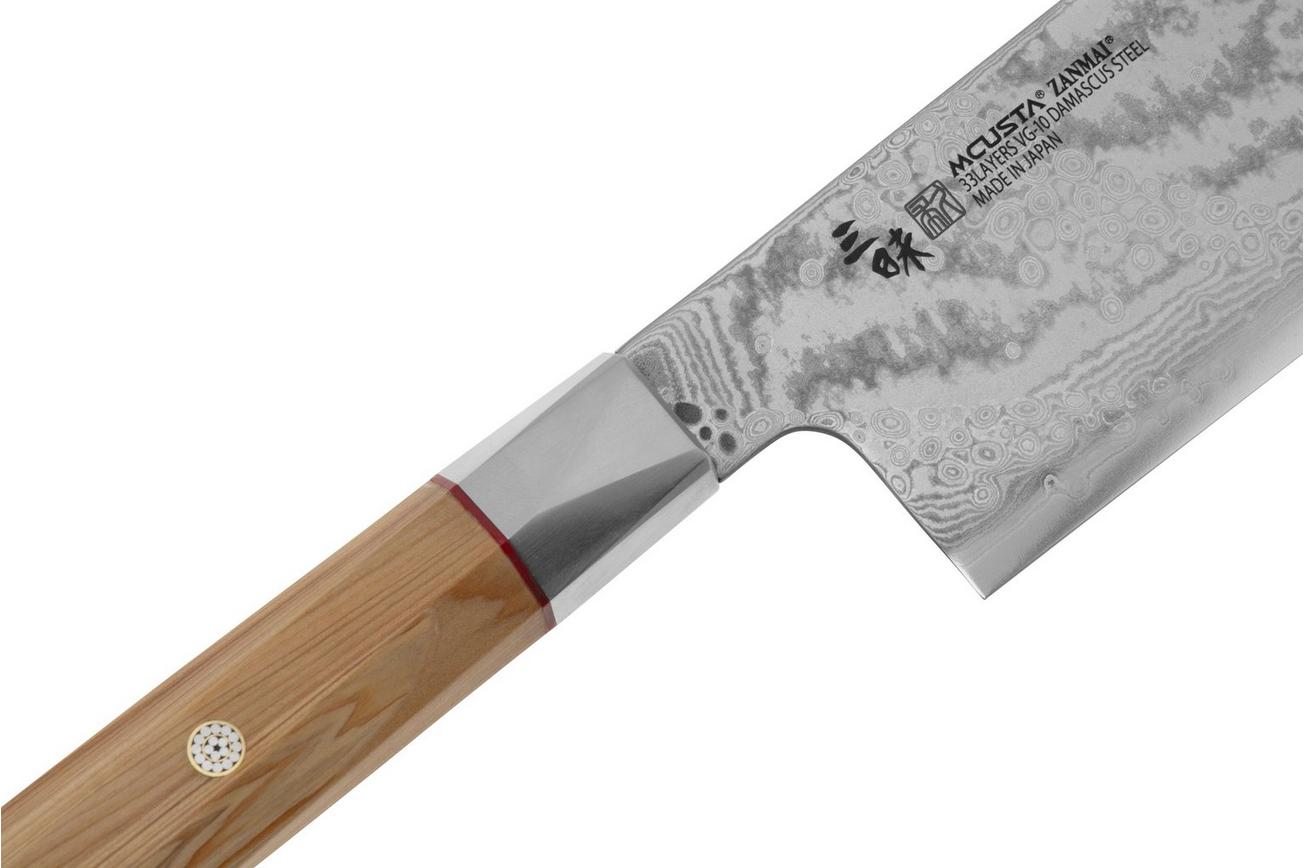 Mcusta Zanmai Nakiri ZBX2-3008DS, 33-Layer Damascus/VG10, Hinoki Handle, Knivesandtools Exclusive, groentemes, 16,5 cm