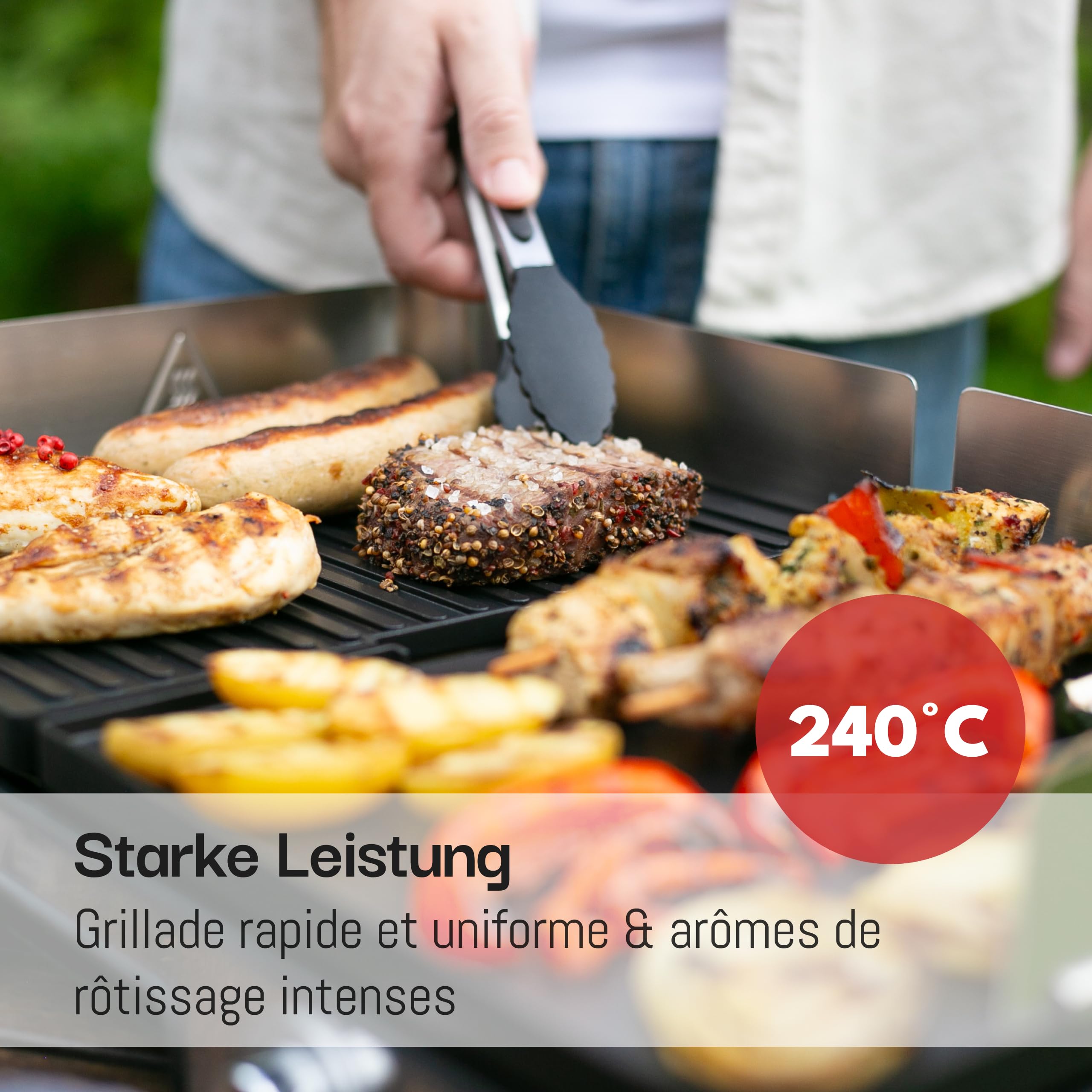 LEBENLANG 2400W Plancha électrique – Avec pince à barbecue & Protection contre les éclaboussures I Pour intérieur & exterieur I Plancha grill electrique Inox Grills électriques XXL