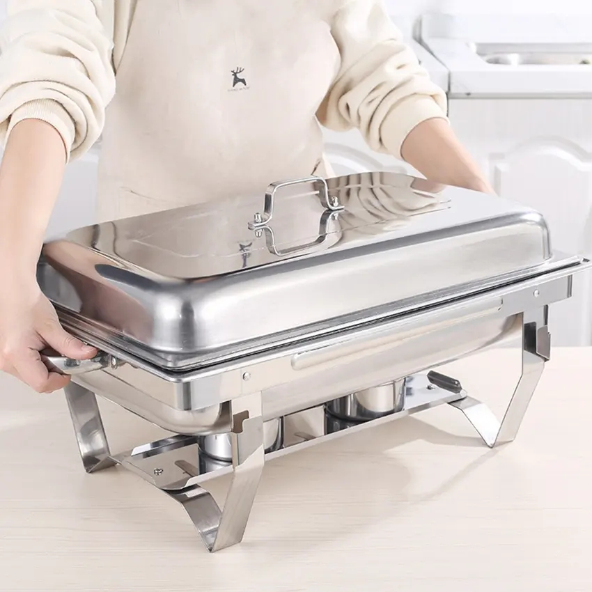 (9L) 55x35cm Edelstahl Chafing Dish Rechaud Speise Wärmer Catering Buffet Warmhaltebehälter mit Wasserbad - Silber