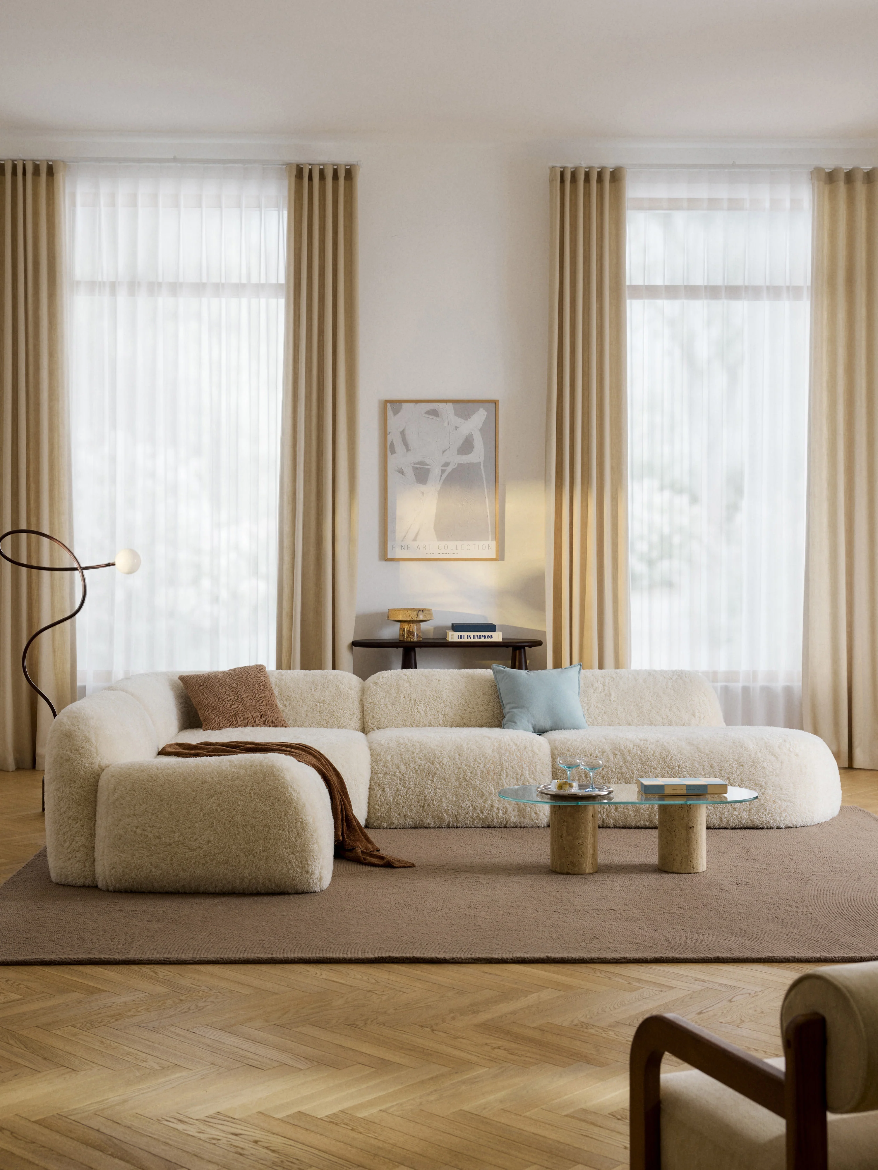 XL modulaire teddy-hoekbank Wolke (4-zits) met chaise longue aan het uiteinde