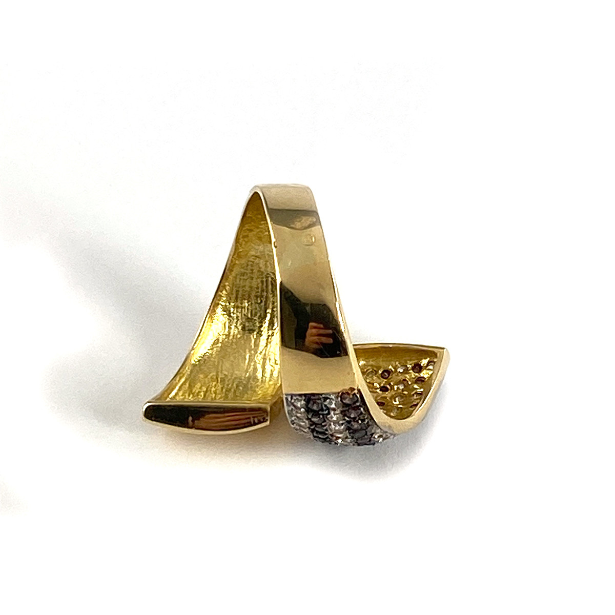Bague d'occasion or 750 jaune zirconias blancs et bruns