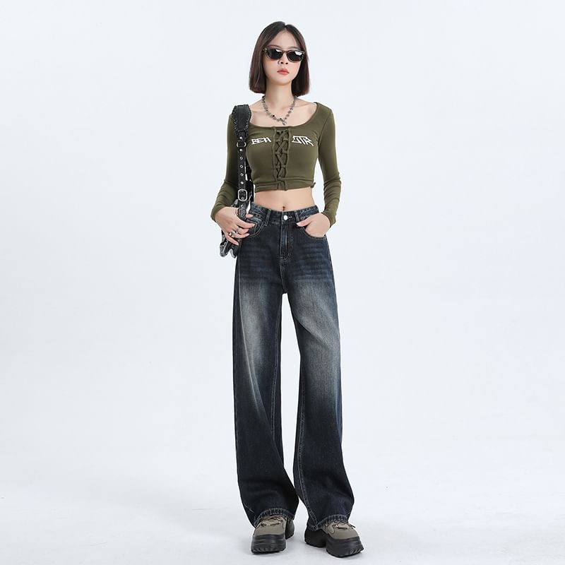 Litoya - Low Rise Washed Wide Leg Jeans (diverse designs)