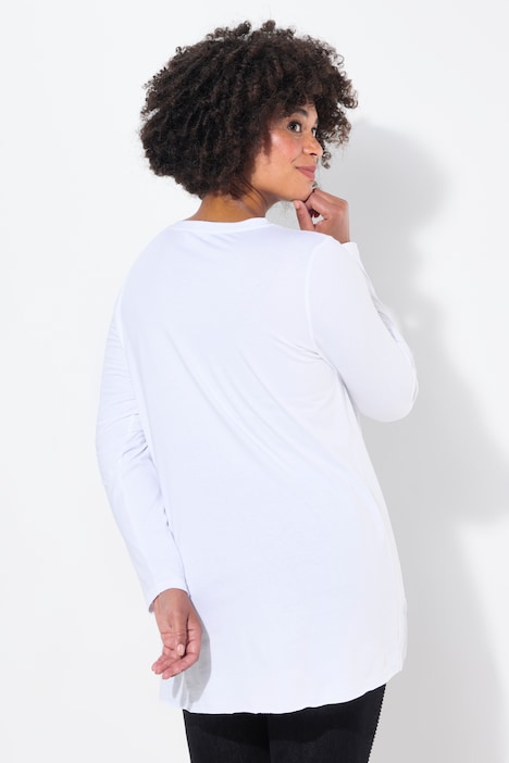 T-Shirt, länger geschnitten, Druck mit Ziersteinchen