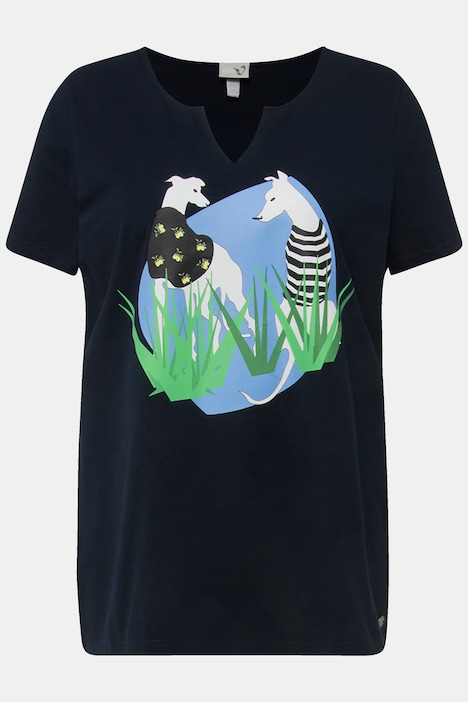 T-Shirt, Wildhund, A-Linie, Tunika-Ausschnitt, Halbarm