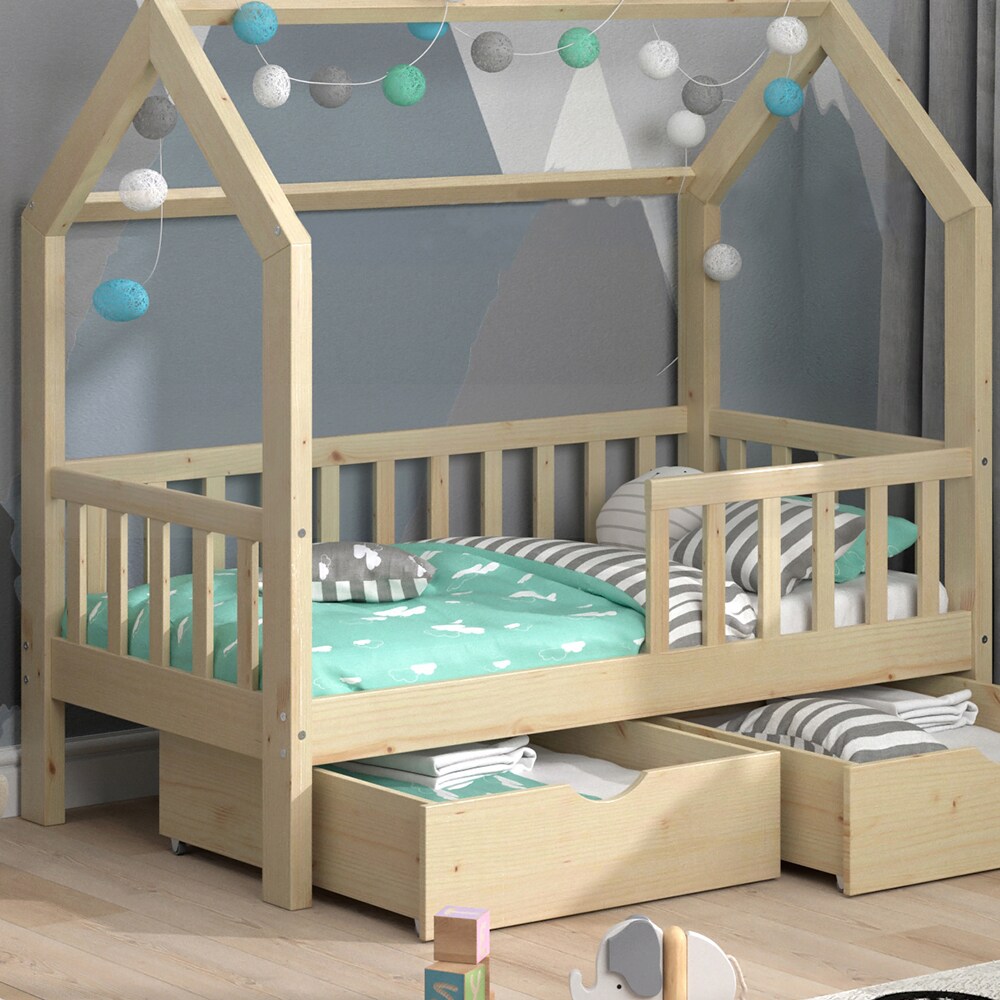 VitaliSpa Kinderbett Hausbett Spielbett Wiki 70x140 inkl Lattenrost 2 Schubladen