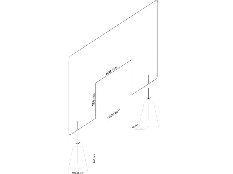 Diverse Schutzwand Version 3, 100 x 67 x 0.4 cm Schutzwand Plexiglas transparent – B 1000 x H 670 x 4 mm