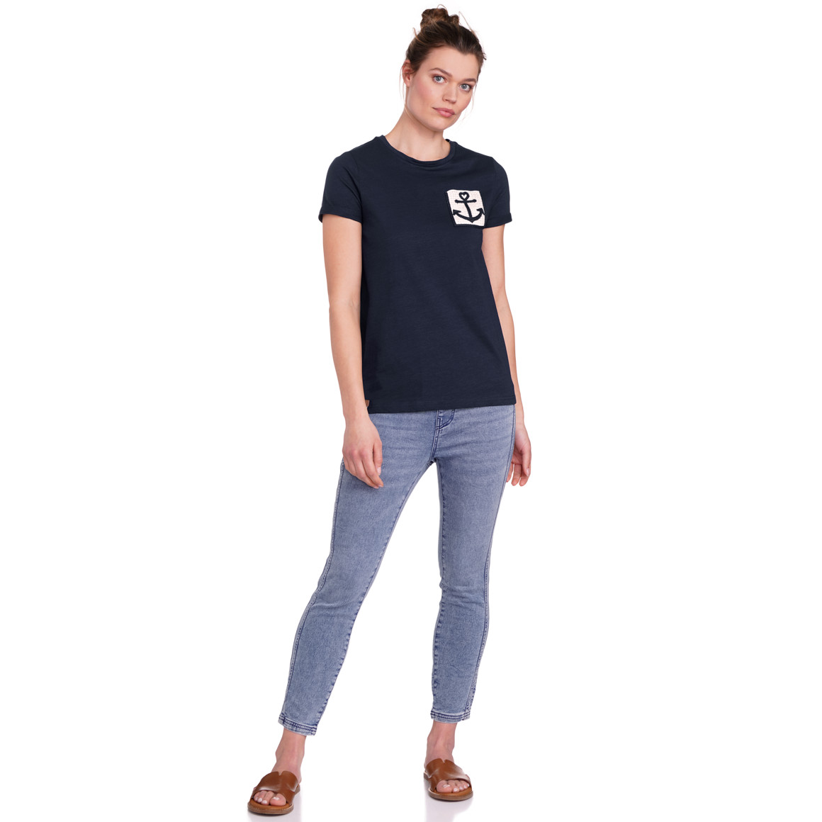 Gina Damen T-Shirt mit Brusttasche dunkelblau