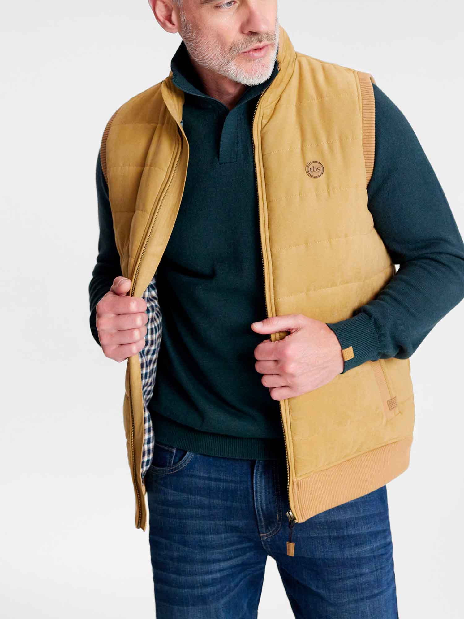 Doudoune Sans Manches Homme Suédine Beige