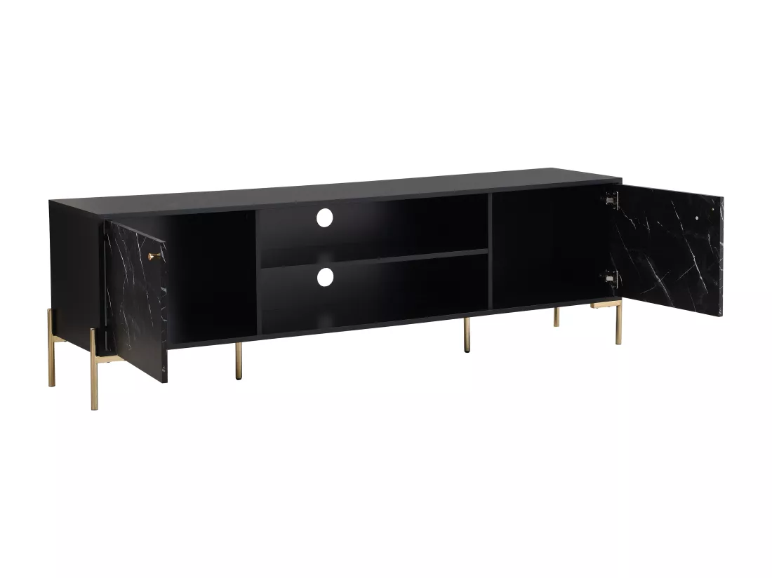 Meuble TV avec 2 portes et 2 niches en MDF et métal - Effet marbre noir et Doré - CIEMILA de Pascal Morabito