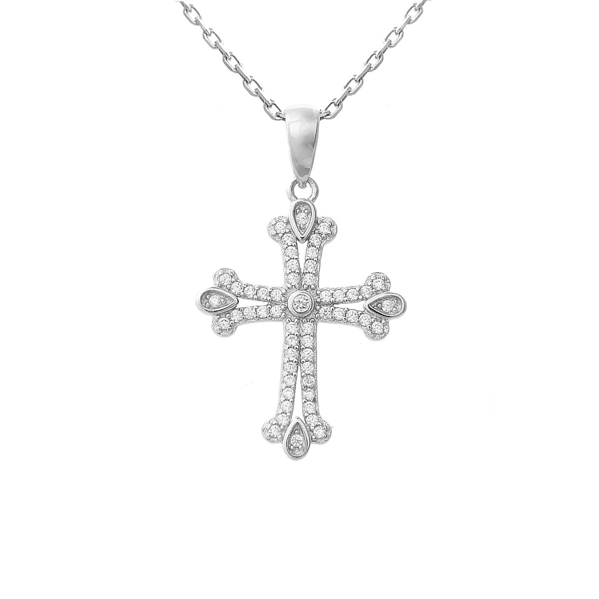 Collier croix sertie d'oxydes de zirconium Argent 925 Rhodié