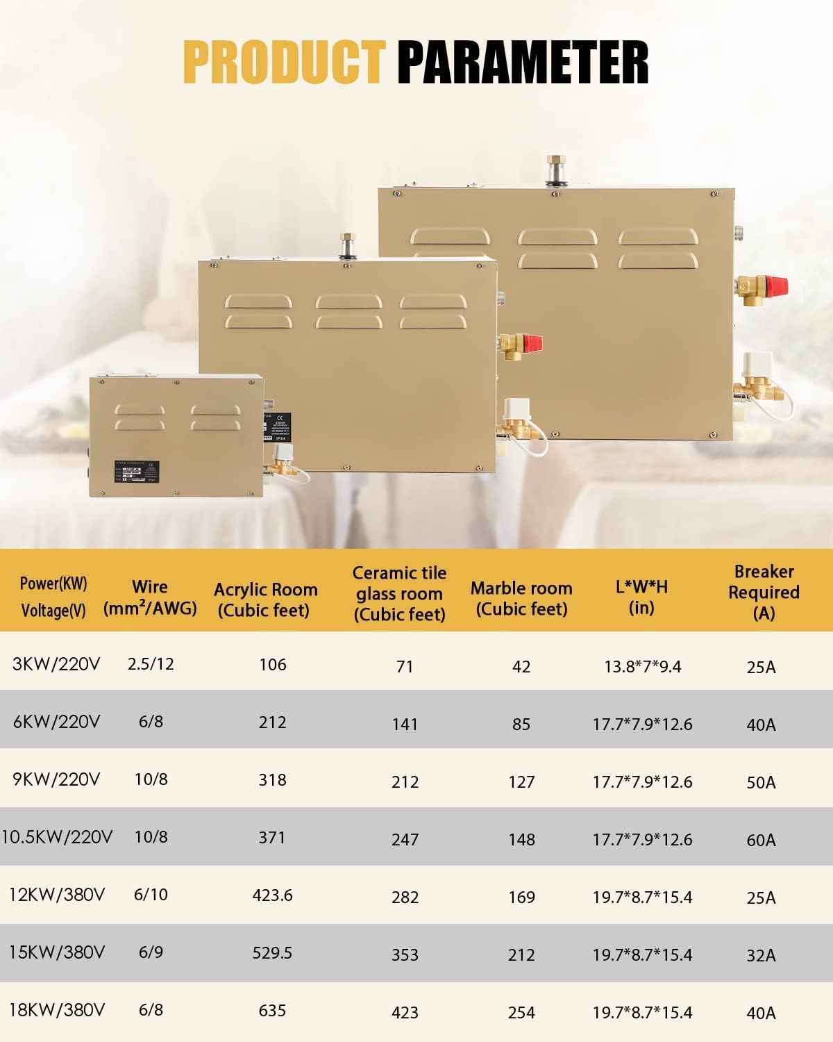CGOLDENWALL 4.5 KW Sauan Dampfgenerator mit Automatischer Entwässerung 220 V für Zuhause und Gewerbe, Geeignet für Sauna/Dusche/Bade/SPA mit Intelligentem Touch-Controller 25-55°C, 3-4.5m3 Raumheizung