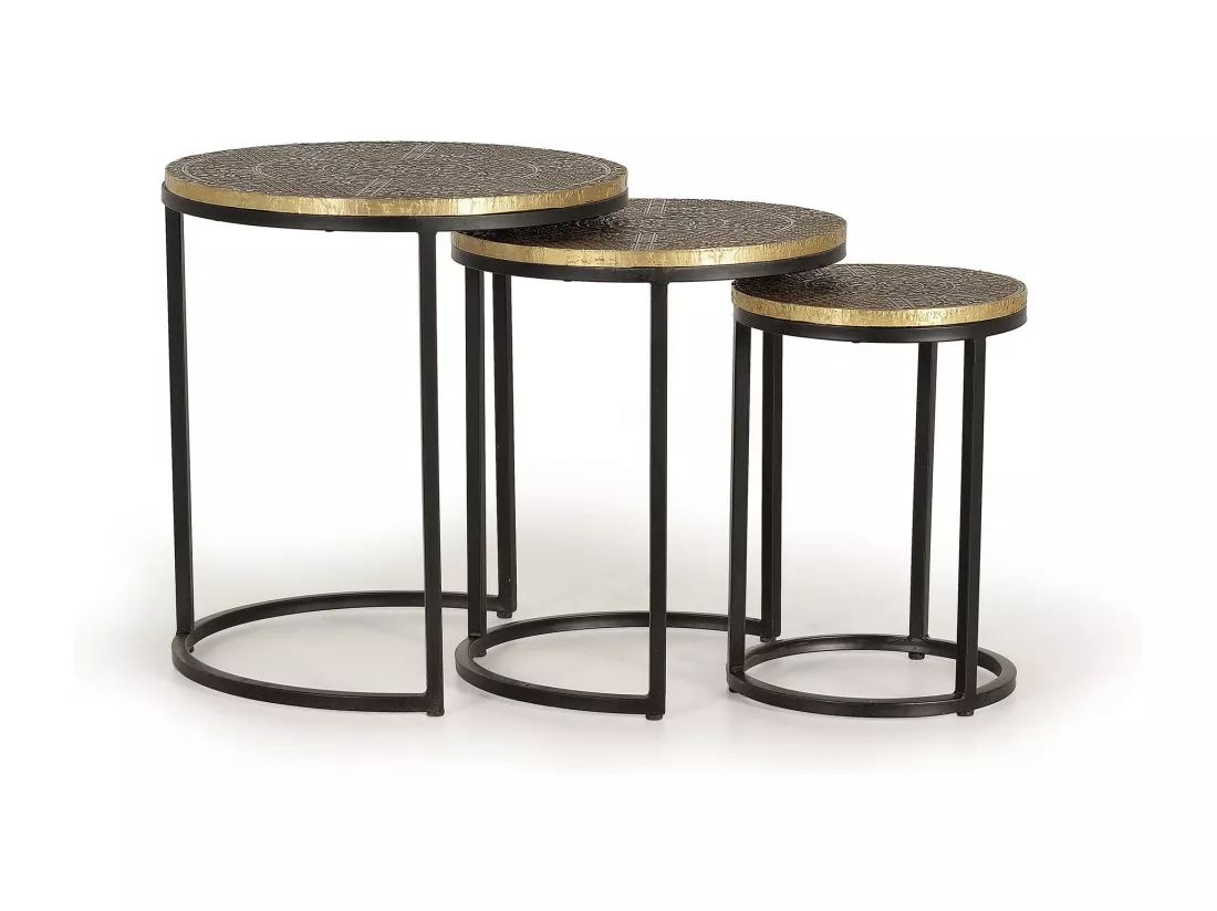 Ensemble de 3 tables avec plateau en bronze et piètement en métal Multicolor.Giner y Colomer.