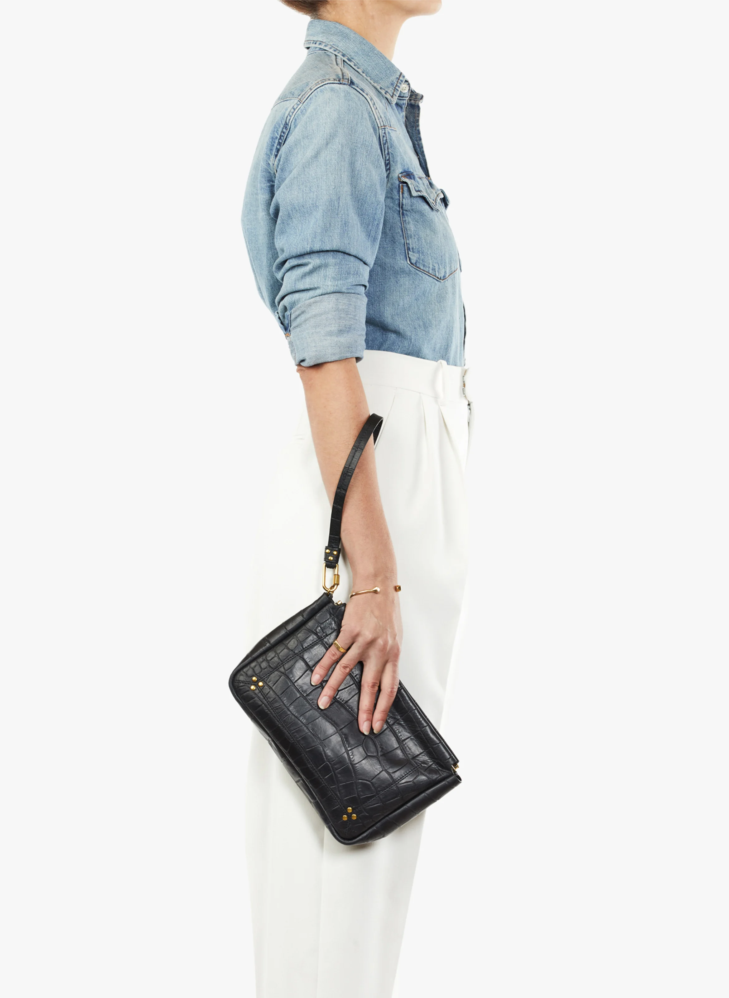 CLAP L - Pochette en cuir croco| Noir
