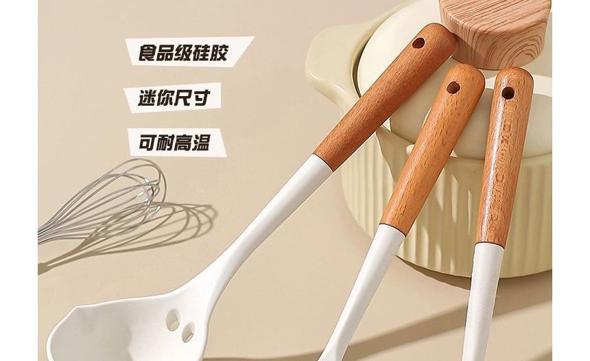 Kawa Simaya - Houten handvat siliconen pollepel / pasta vork / garde / spatel / fruitmes