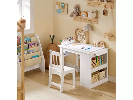 Ensemble Table et Chaise Enfant avec 2 étagères, KMB60-W
