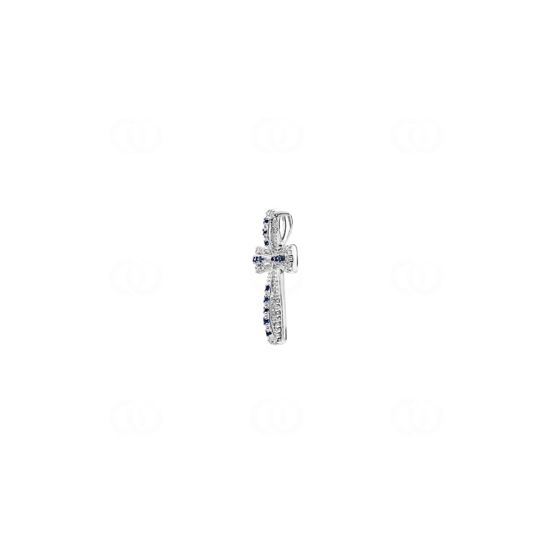 Kreuzanhänger 750/18 K Weissgold mit Saphiren & Diamanten 0.08 ct H/si