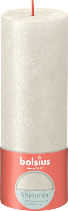 Bolsius stompkaars Rustiek Shimmer wit 85 uur D 6,8 H 19 cm