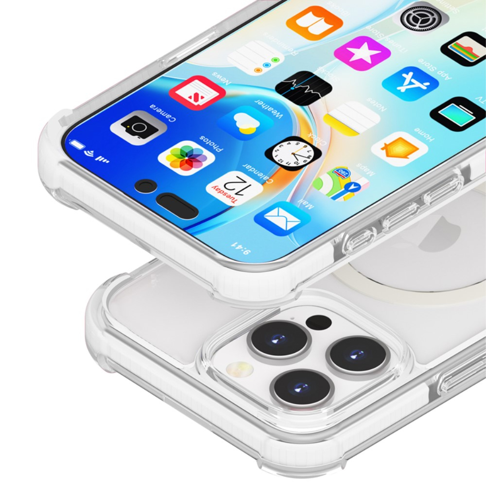iPhone 16 Pro MagSafe Hybrid Hülle TPU Bumper Acryl Rückseite Air Cushion Fallschutz - Weiss / Transparent