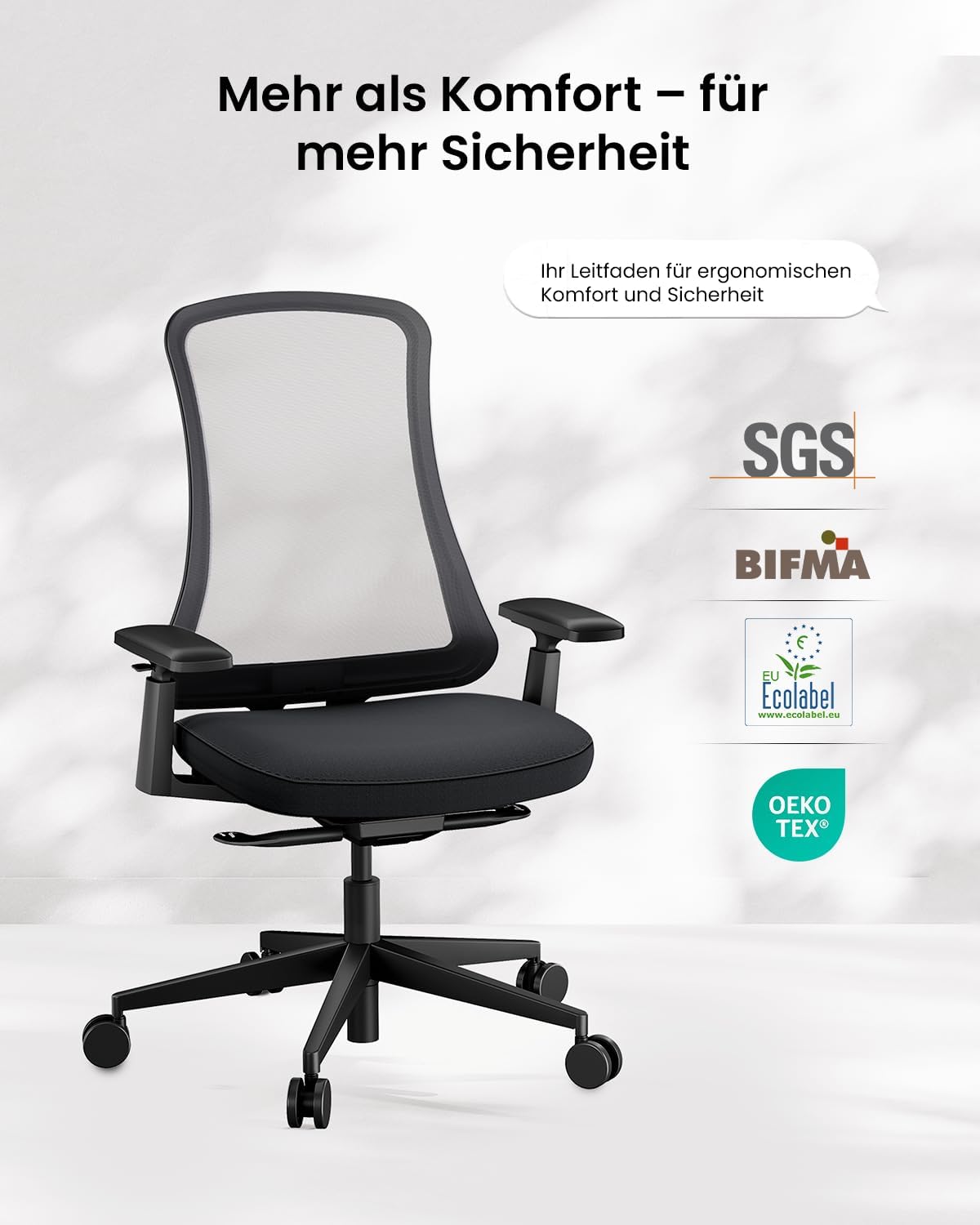 ProtoArc Flexer Ergonomischer Bürostuhl – Schreibtischstuhl mit Sitztiefenverstellung, konturiertem Sitzkissen und atmungsaktiver Netzlehne für Home Office und Büro, einfache Montage, Schwarz