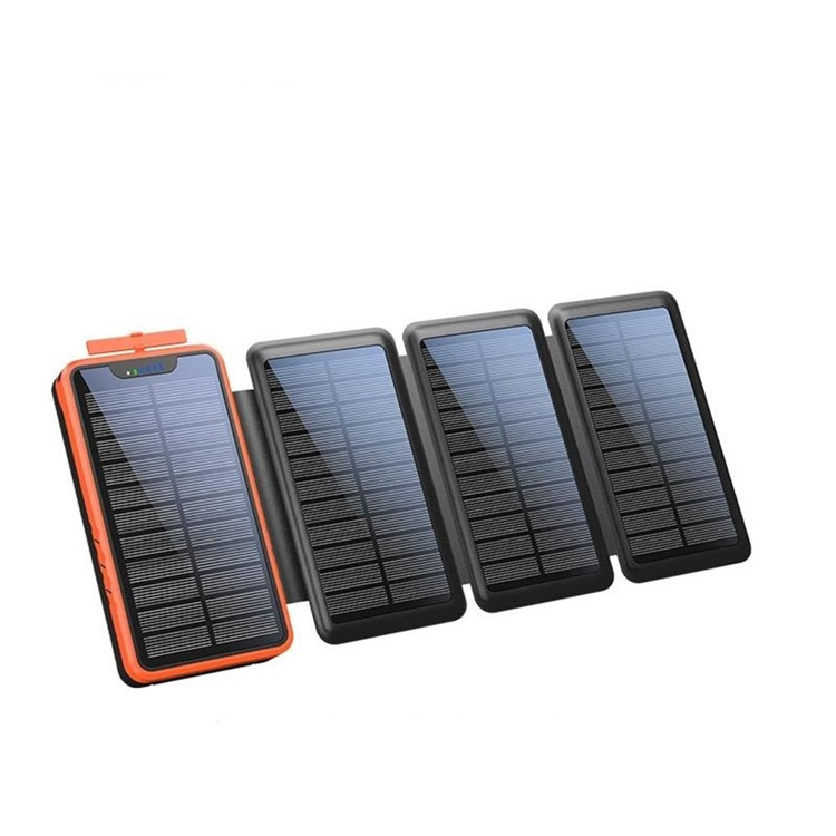 (16000mAh) Dual USB A / USB C Solar Powerbank Qi Wireless Ladegerät mit Taschenlampe - Schwarz