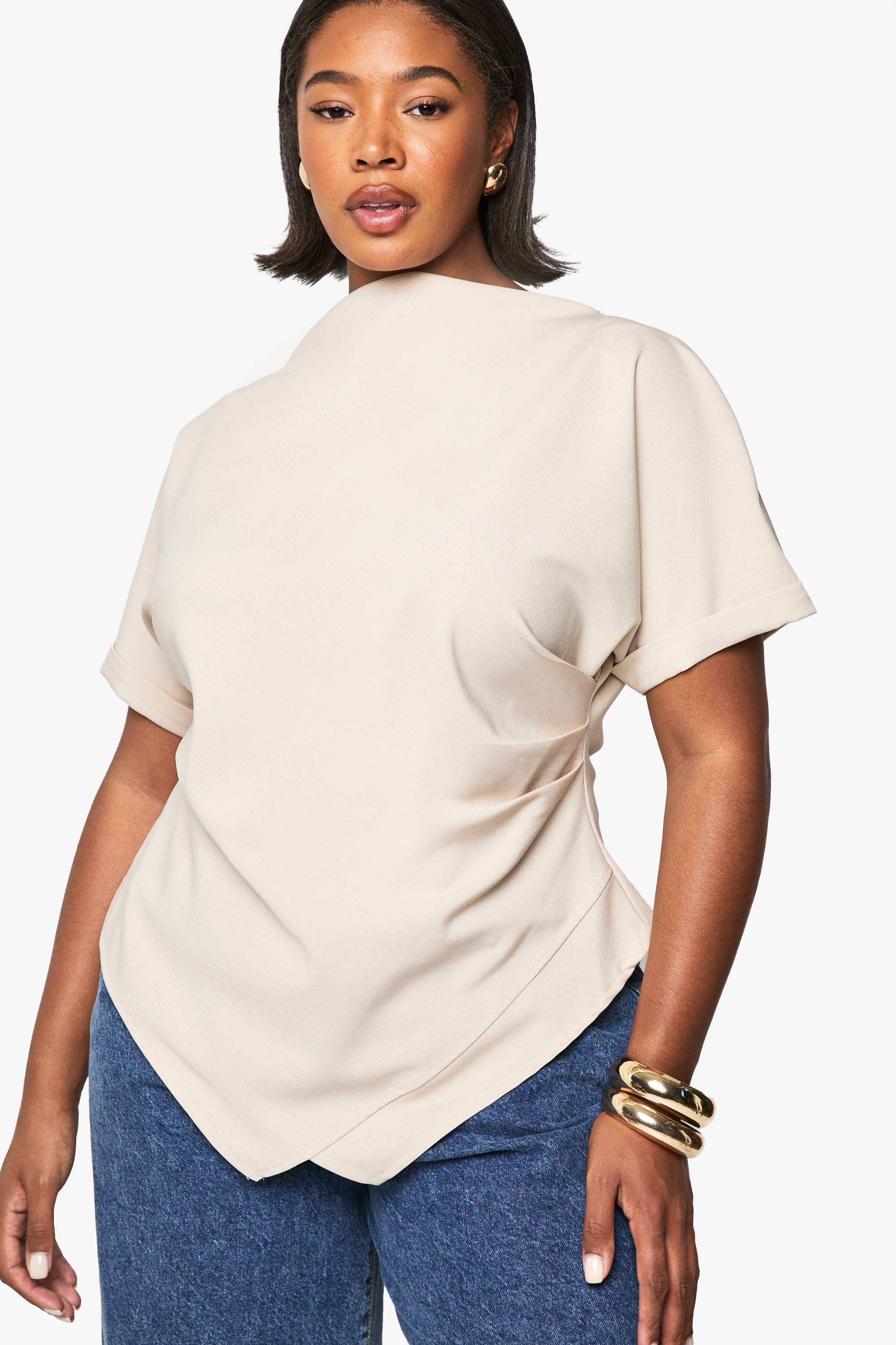boohoo PLUS ROUCHED ASYMETRIC TOP