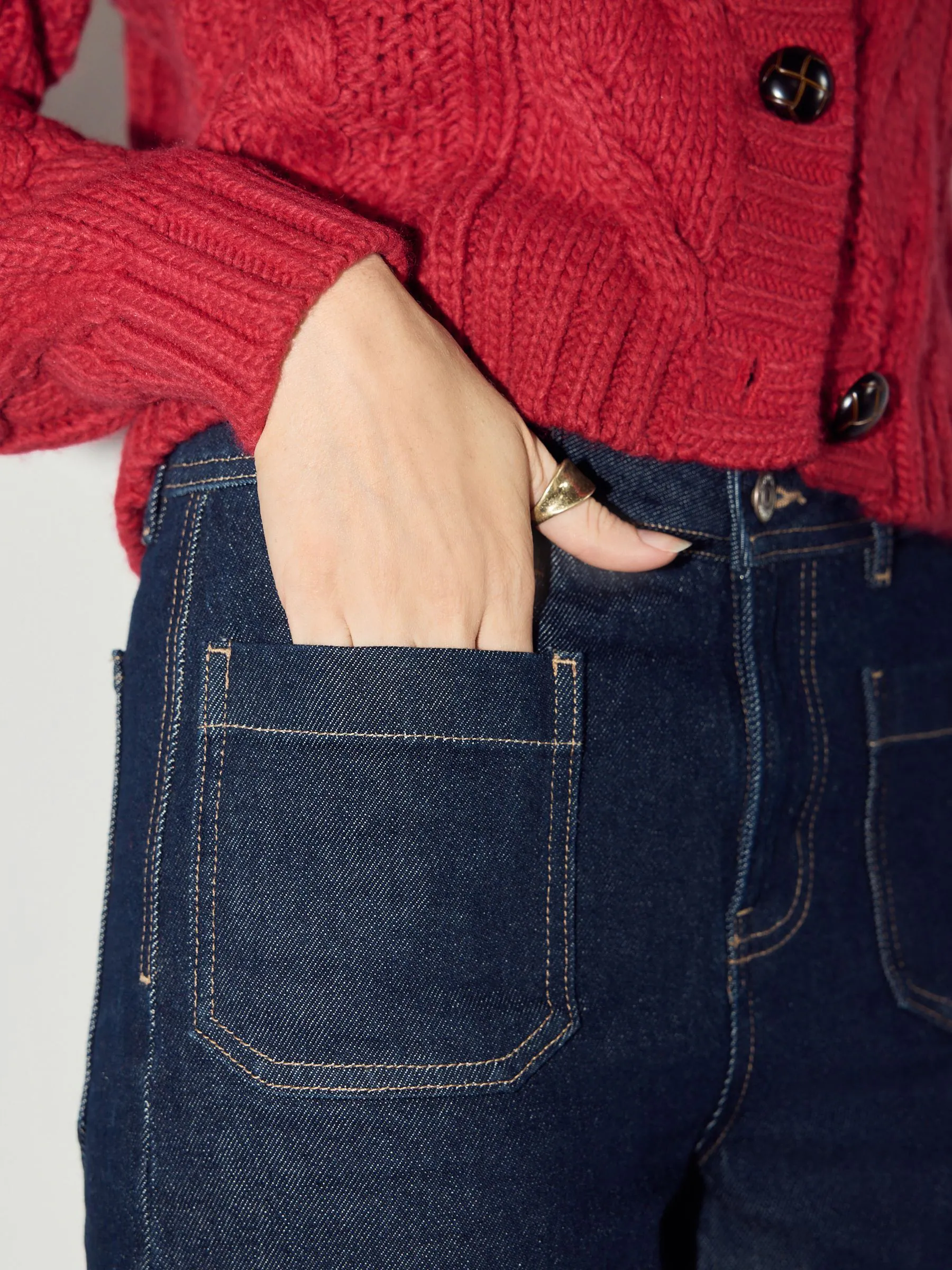 Denim-wassing - Cropped jeans met opgestikte zakken