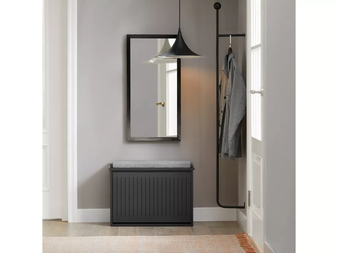 SoBuy FSR98-SCH Banc à Chaussures Meuble à Chaussures avec Assise Coussin Rembourré et Abattant Banc de Rangement à Chaussures Noir