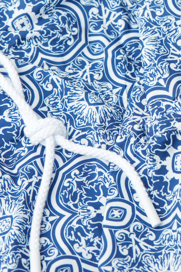 Sunga boxer com estampa Majólica azul