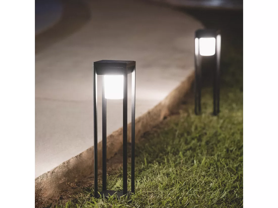 Balise sur Pied Extérieure Solaire LED 2,5W 40cm Aluminium avec Détecteur de Mouvement Devah Noir