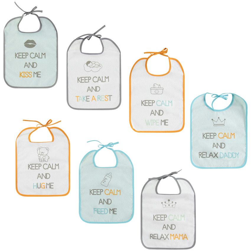 Lot de 7 bavoirs en éponge à nouer avec message printés - Blanc