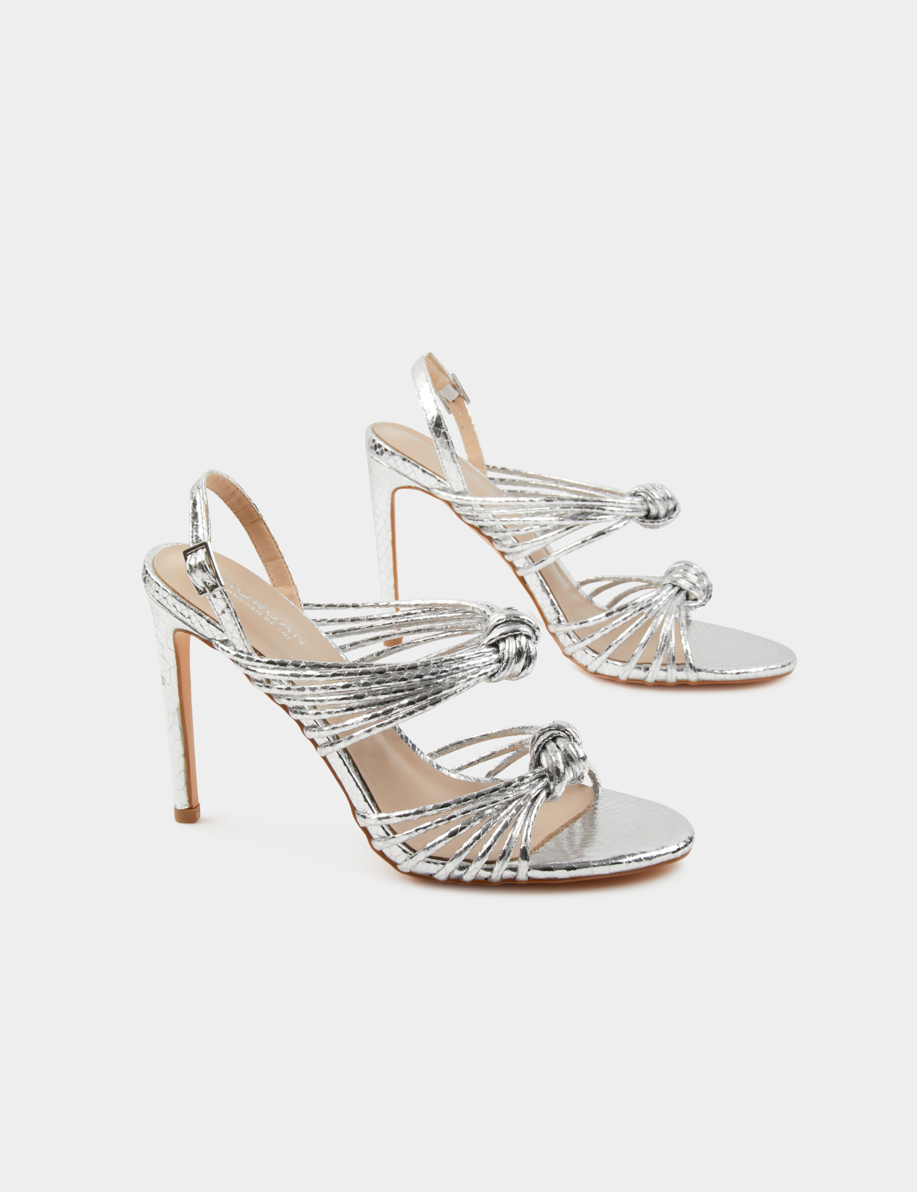 Sandales à talons avec brides nouées argente femme - argente
