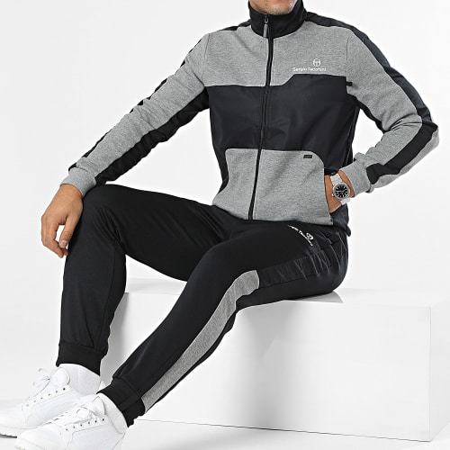 Ensemble De Survetement A Bandes Step 40280 Noir Gris Chiné