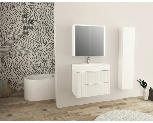 Jungborn QUATTRO SEDICI NOVE spiegelkast, 80 x 20 x 70 cm, mat wit, 2-deurs, LED, IP44