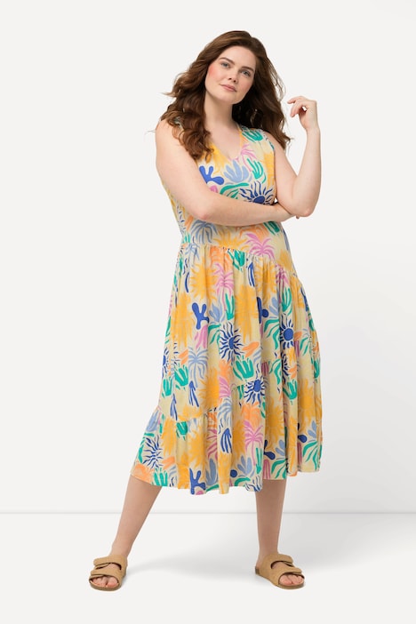 Midikleid, Sonnen, V-Ausschnitt, ärmellos, Biobaumwolle