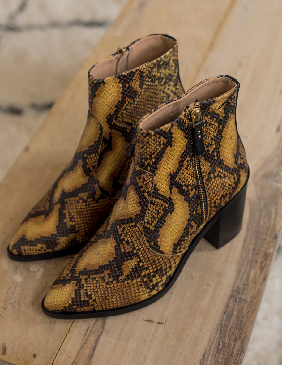 Bottines à talons Céleste - Cuir Python Cognac