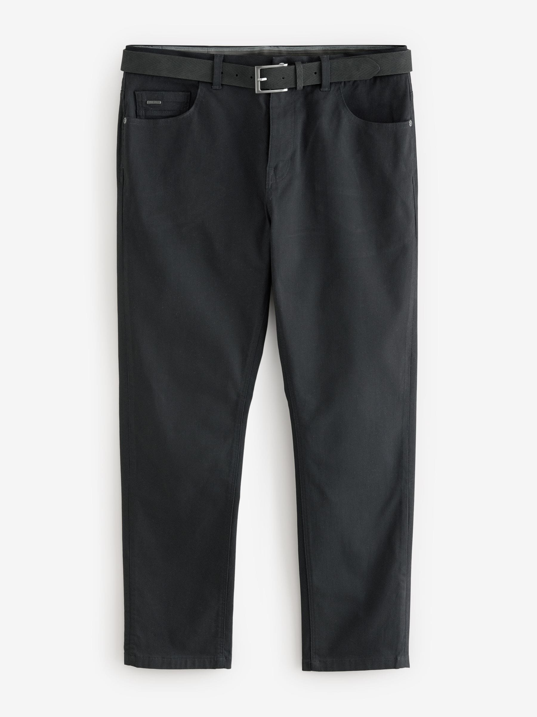 Zwart - Slim fit modieuze bedrukte stretchy chino's met riem