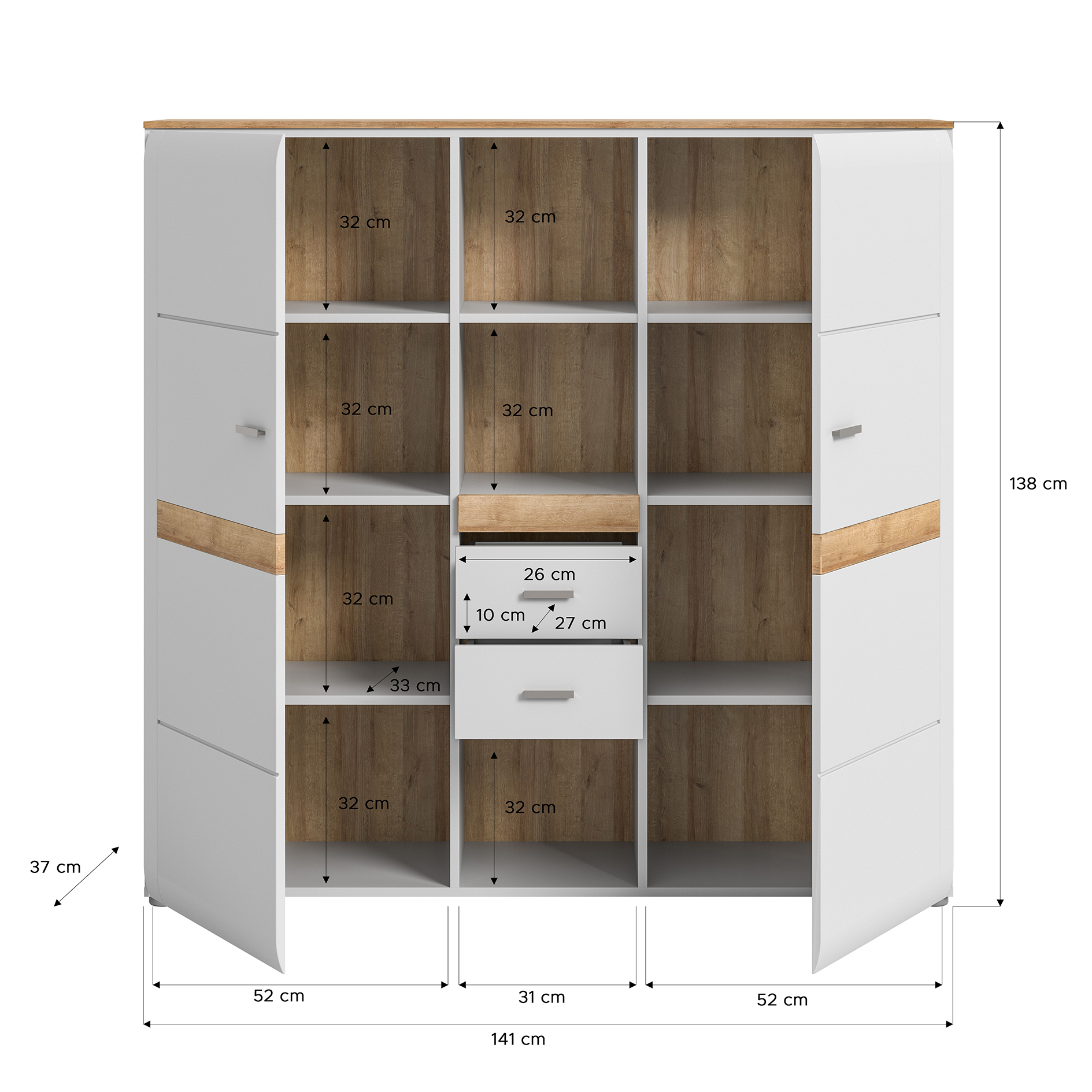 Highboard ASHTON - ashgrey matt-Rivera Eiche - 141 cm