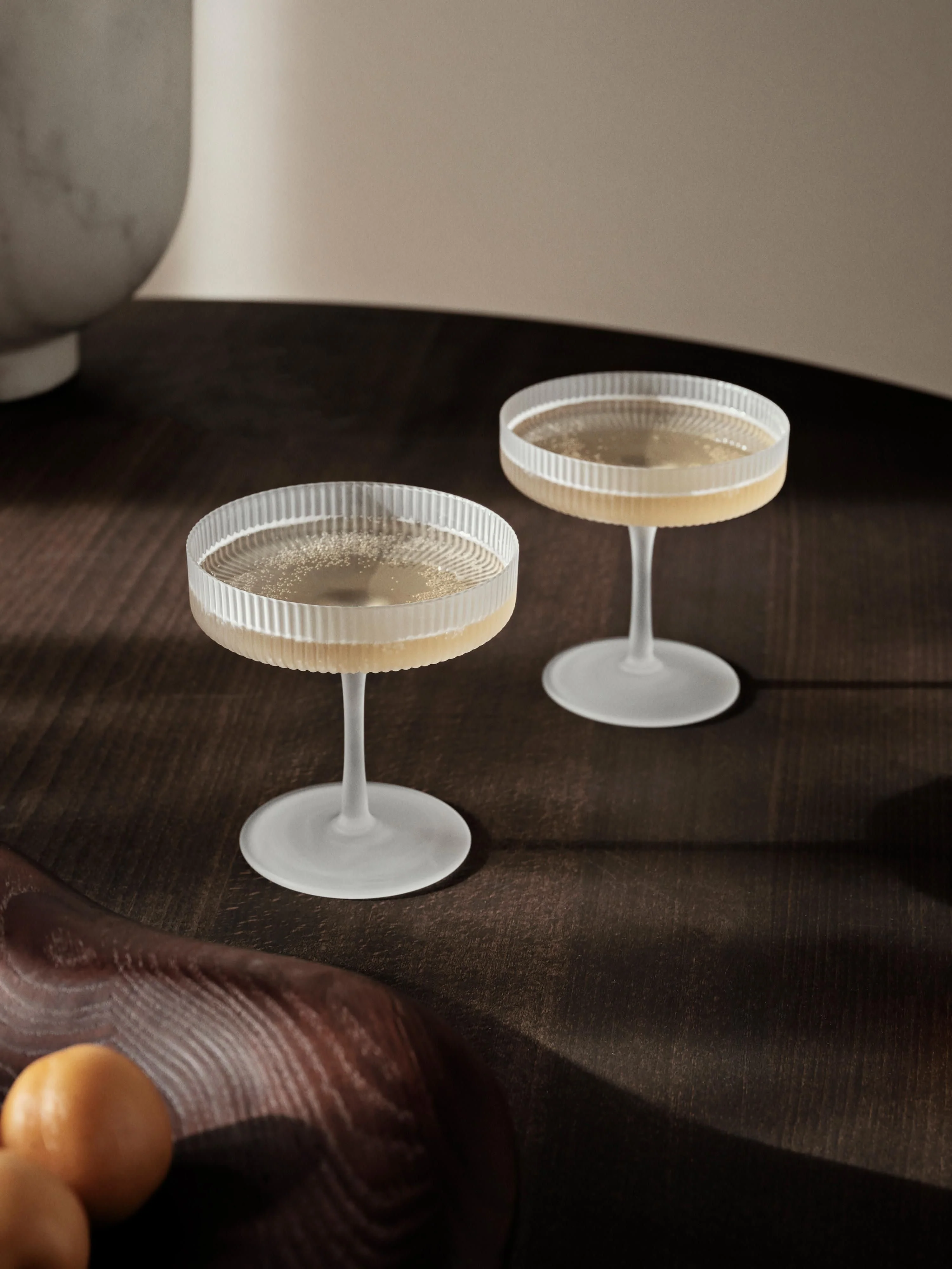 Mondgeblazen champagneglazen Ripple met groefreliëf, 2-delig