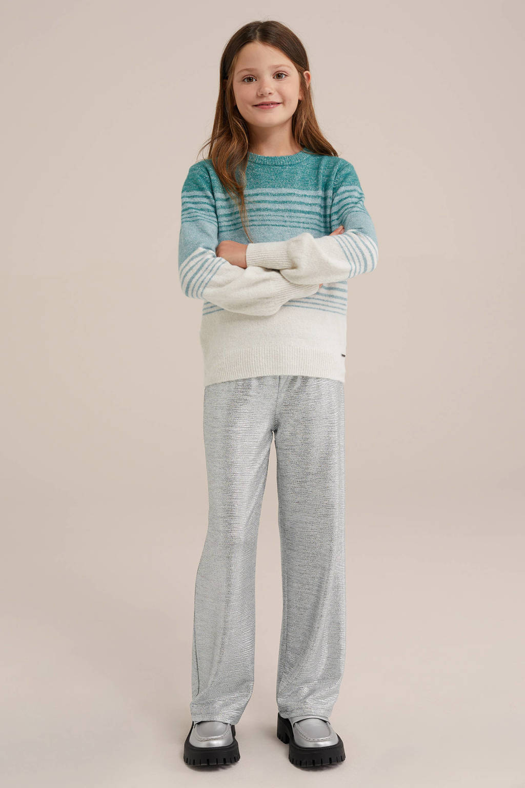 WE Fashion straight fit broek zilver