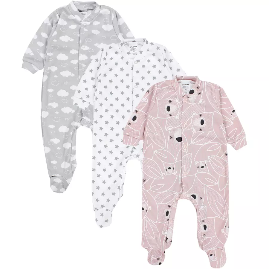 TupTam Baby Mädchen Schlafstrampler mit Fuß 3er Pack rosaweiß