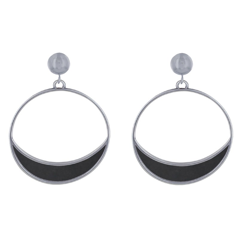 Boucles d'Oreilles Clous Métal Argenté Cercle et Croissant de Lune Translucide Coloré