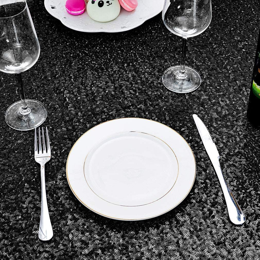 (Ø100cm) Glitzer Tischdecke Party Dekoration Pailletten Tisch Tuch - Schwarz