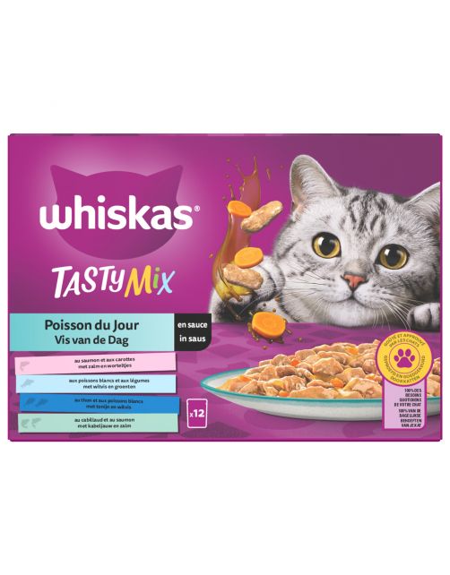 Whiskas 1+ Vis Van De Dag In Saus Maaltijdzakjes Multipack - Kattenvoer - Vis 12x85 g