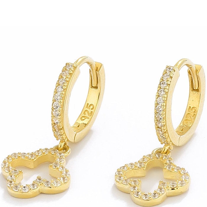 Boucles d'oreilles trèfles - Argent 925/000 plaqué or & zircons