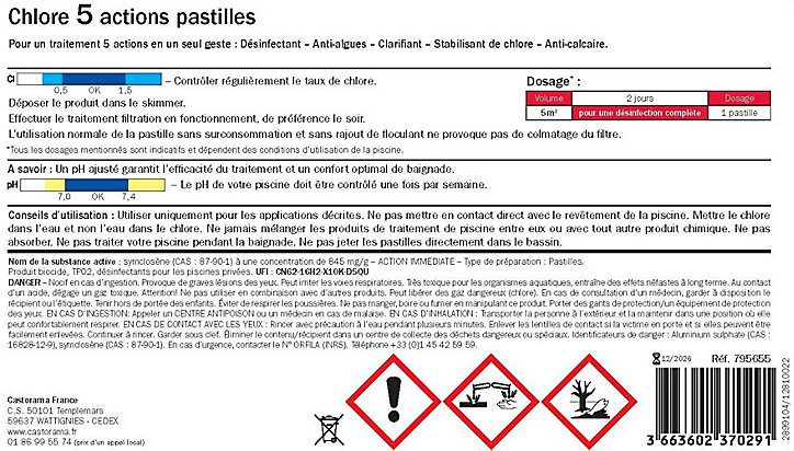 Chlore 5 actions pastilles 3kg