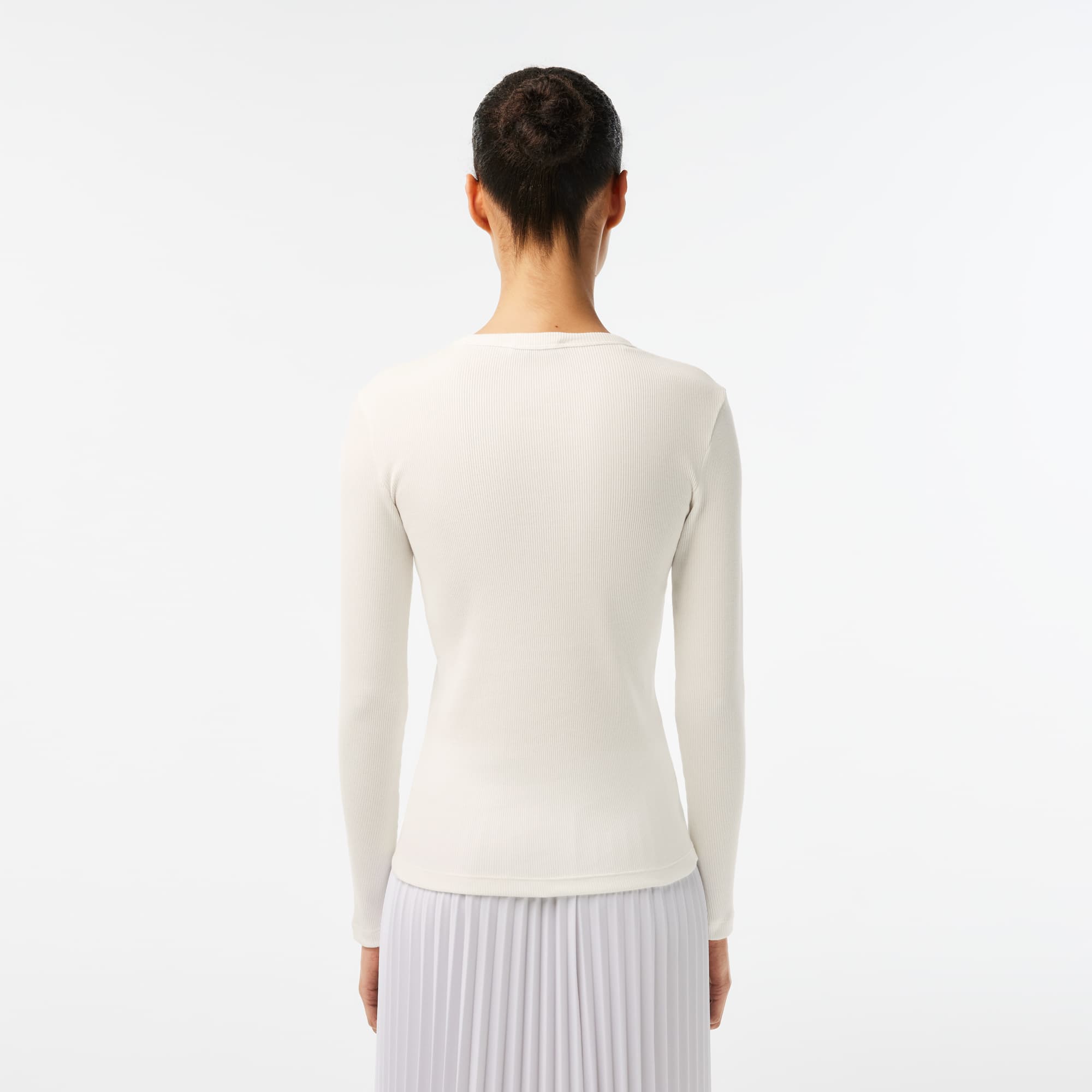 T-shirt côtelé manches longues en coton T-Shirts - Blanc - Lacoste - Femme