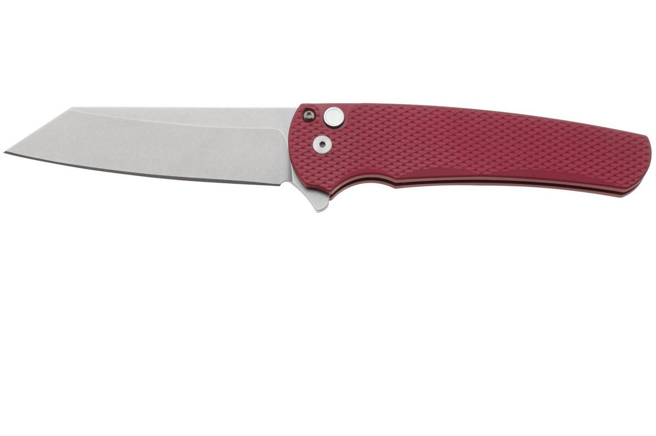 Pro-Tech Malibu 5405-LTD-RED, Stonewashed CPM MagnaCut, Reverse Tanto, Polished Clip, Red Textured Aluminium, zakmes